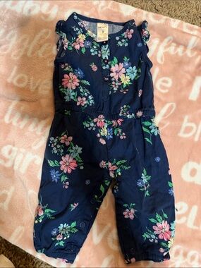 Carter's Navy Floral Sleeveless Romper with Pink & Green Flowers